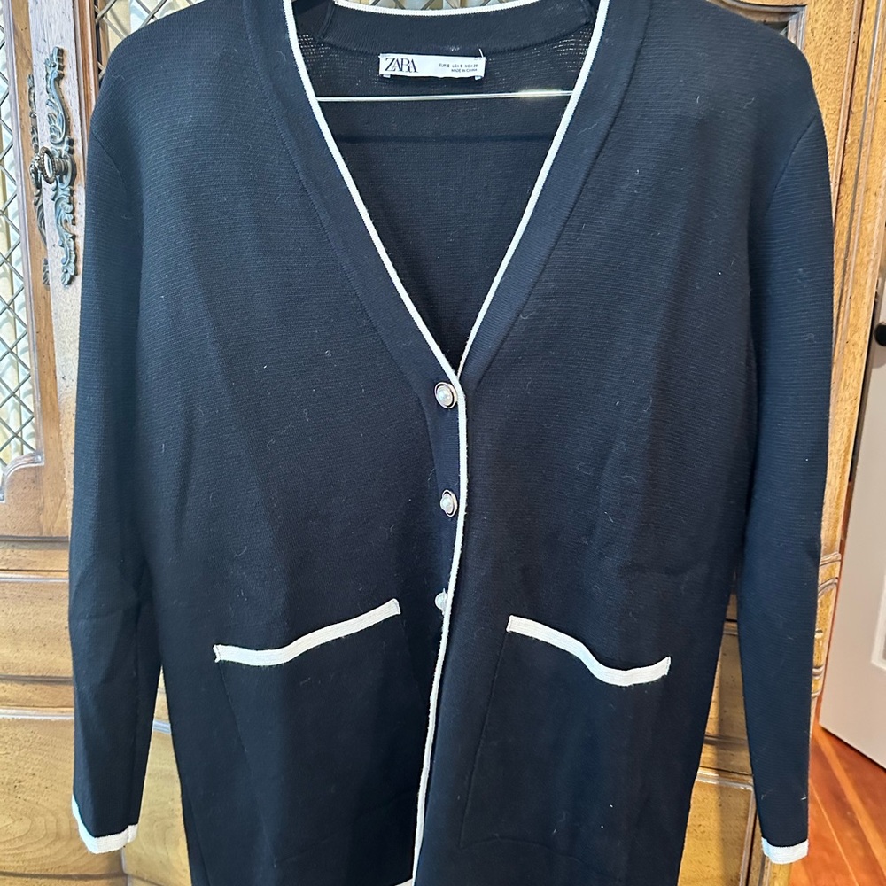 Zara Black Cardigan with White Accents